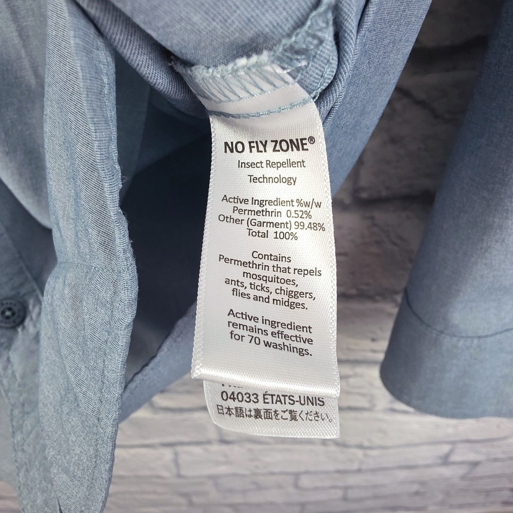 LL Bean No Fly Zone Shirt Men Blue Insect Repellent Long Sleeve Hiking Size 2XL - Picture 6 of 8